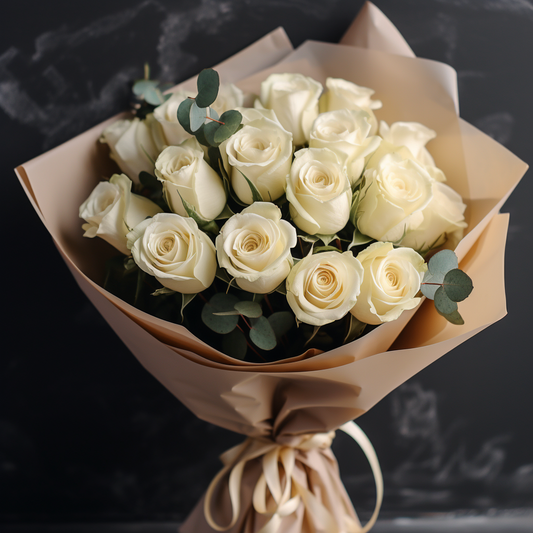 WHITE ROSES HAND-TIED BOUQUET
